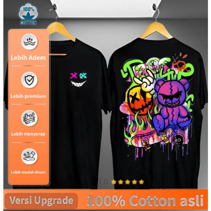 Kaos Bearbrick Grafiti Warna-Warni 100% Cotton Asli Versi Upgrade