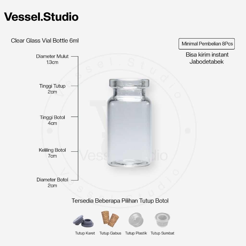 Botol Kaca Vial Clear 6ml - Botol Obat Tester Reed Diffuser & Farmasi