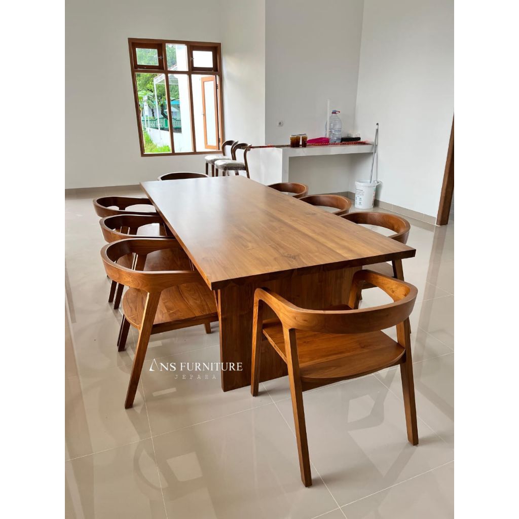 Meja makan jati set kursi 8pcs