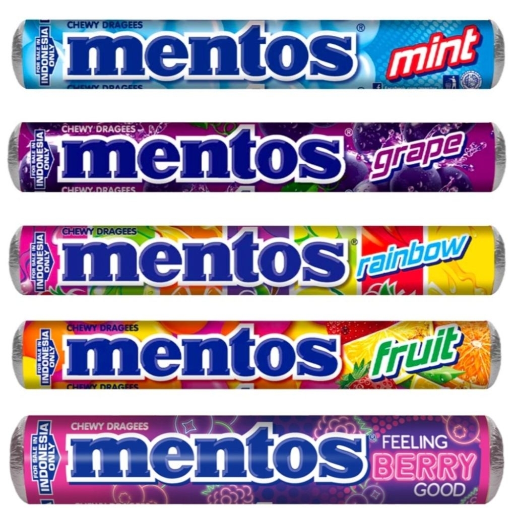 Mentos Aneka Permen Stick mint anggur fruit rainbow berry good incredible chew grape