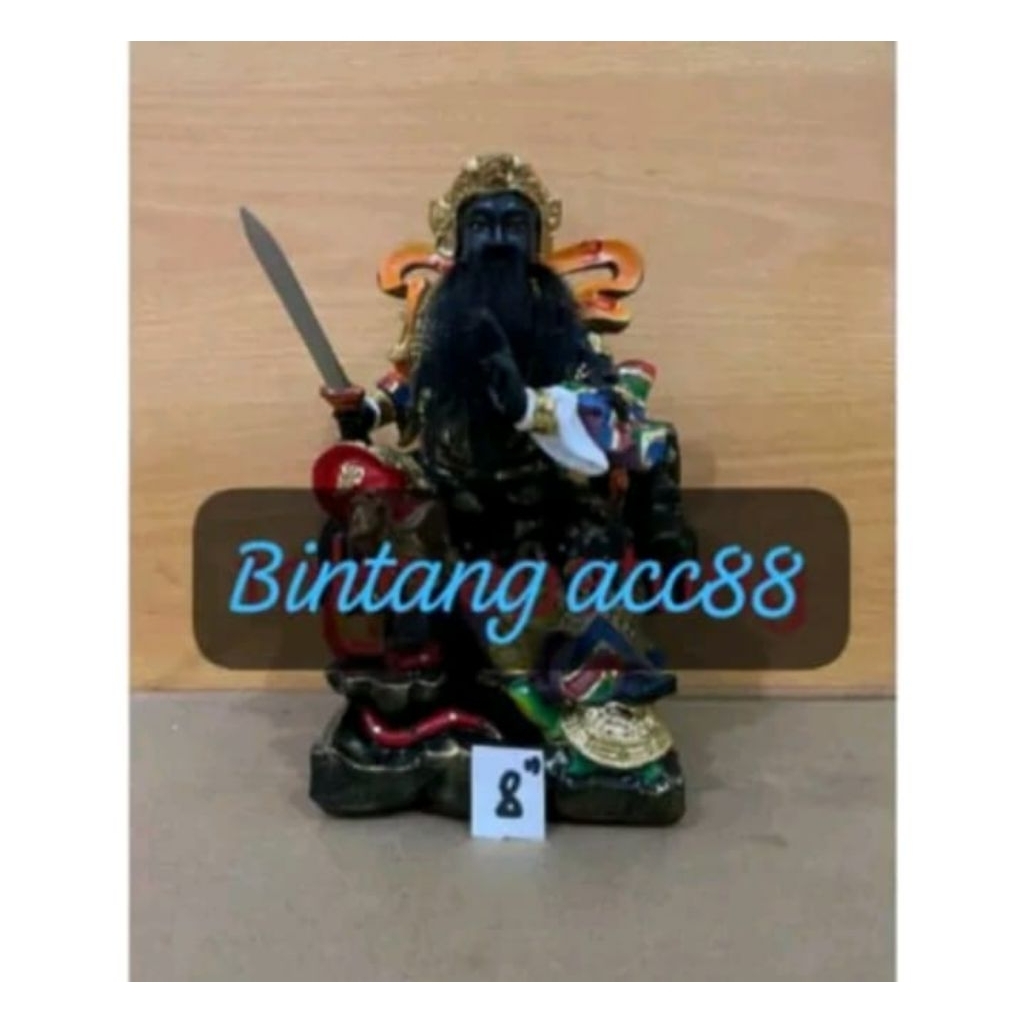 patung dewa hian tian shang ti / siong te kong - hitam - fiber - 8inch