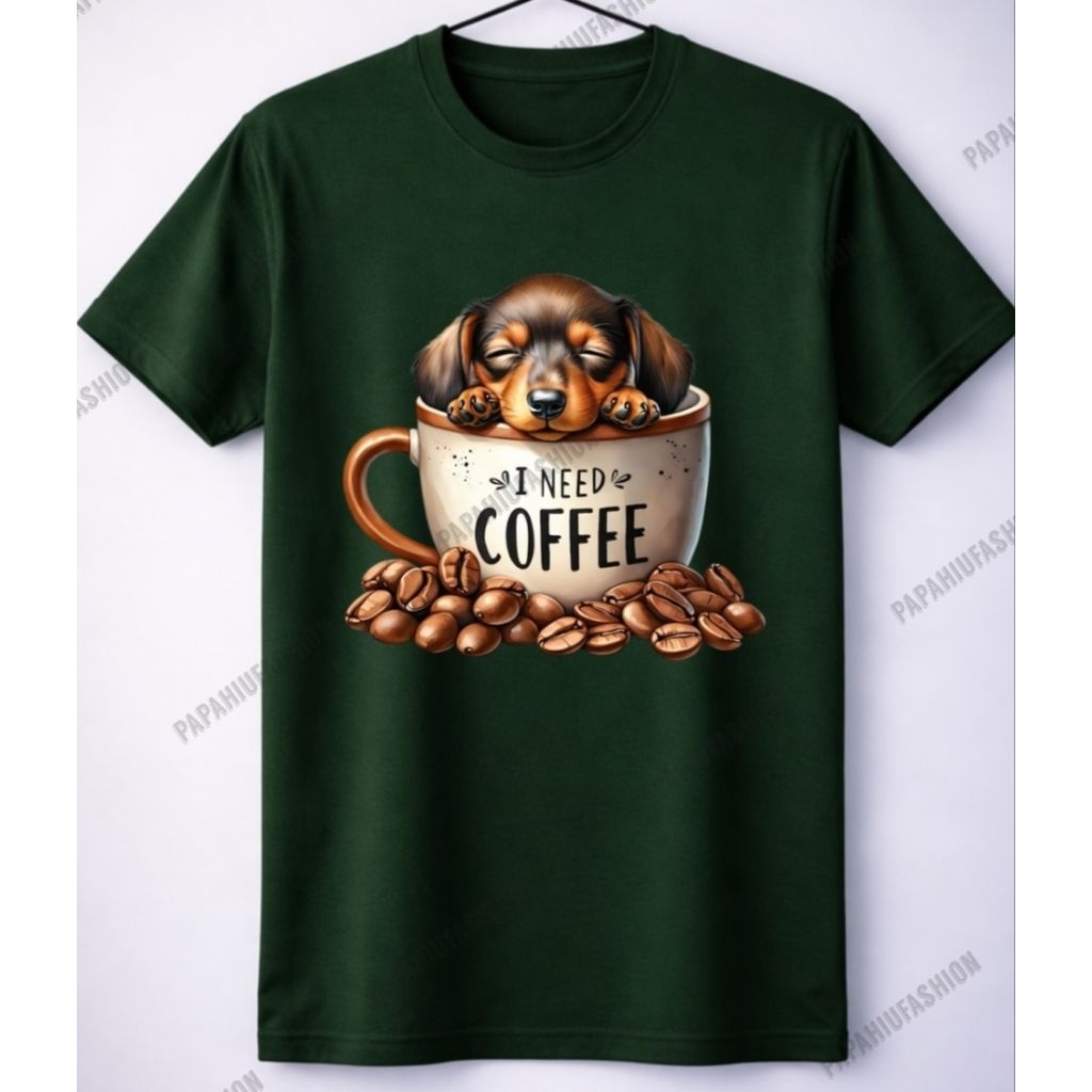 Kaos Kopi Little Puppy Lucu | Kaos Coffee Lovers | Kaos Barista Estetik | T-Shirt Kopi Pria Wanita U