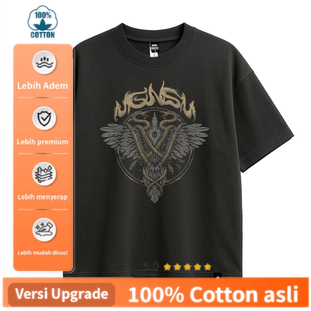 Kaos Pria Katun Premium Oversize Motif Sayap Burung Gothic - Nyaman, Anti Kusut, Gaya Streetwear Vik