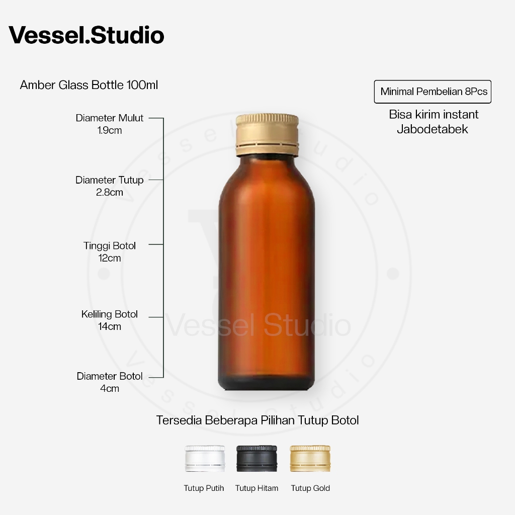 Botol Kaca Amber 100ml - Botol Ginseng & Farmasi