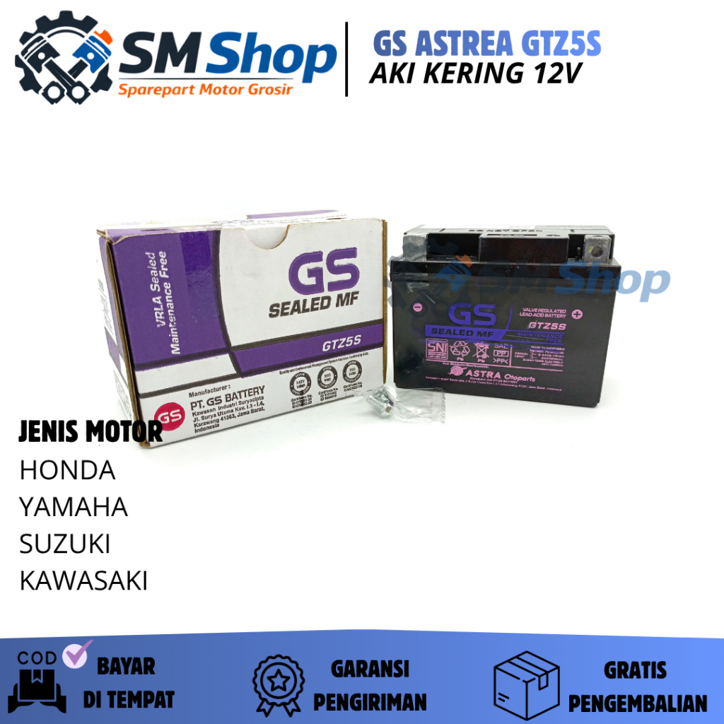 (PROMO) AKI GS ASTRA MF GTZ5S SEMUA JENIS MOTOR / AKI KERING BEAT VARIO SCOOPY SPACY MIO SOUL GT M3 