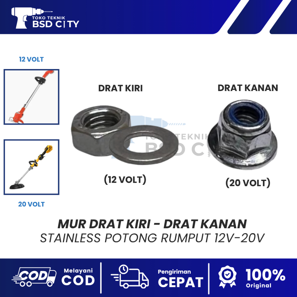 Mur Drat Kanan Kiri M5 Kunci 8mm Stainless Mesin Potong Rumput 12V 18V 20V