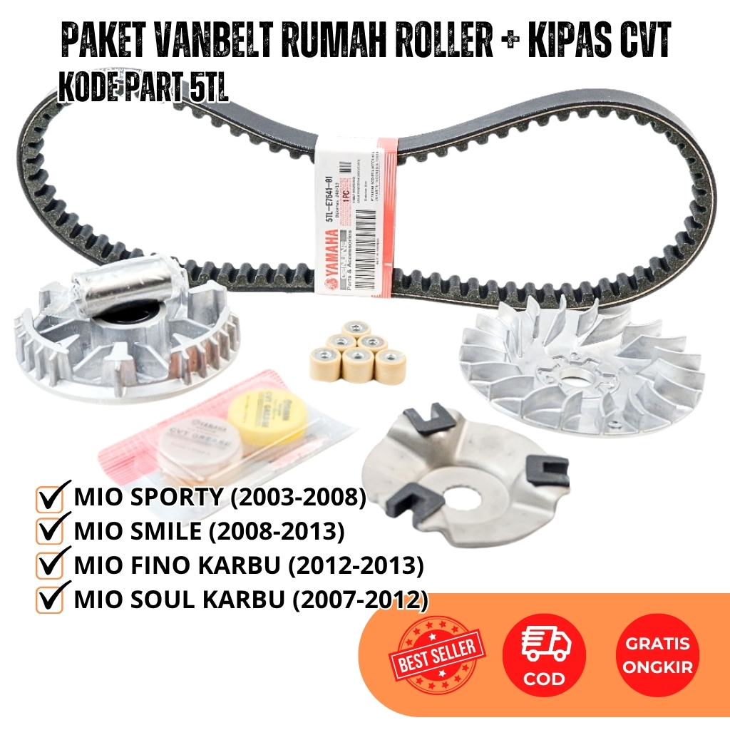 Paket Vanbelt Mio Sporty Set Rumah Roller Komplit Mio Smile - Vbelt Mio Soul Karburator - VBelt Yama