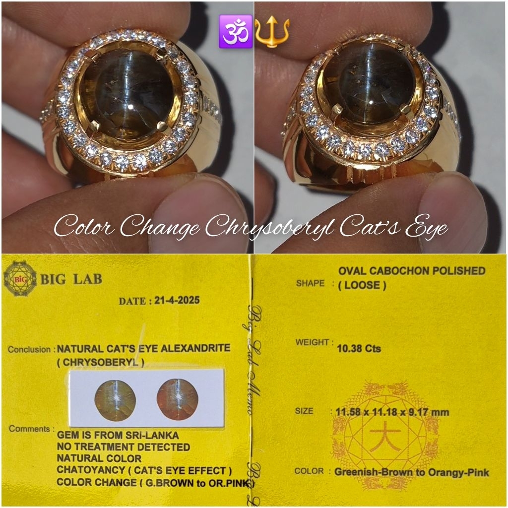 Alexandrite chrysoberyl cats eye ceylon 10,38 crt NTD memo big lab ada ruby burma dan blue safir cey