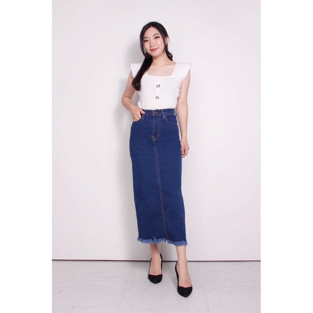 (COD)Rok Span Rawis Bigsize Jumbo/ Rok Span Panjang/ Rok jeans Panjang/ Rok Span Denim/ Rok Jeans Ma