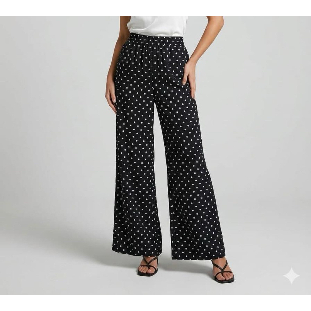 Celana Panjang Wanita Kulot Polkadot Bahan Rayon Adem Motif