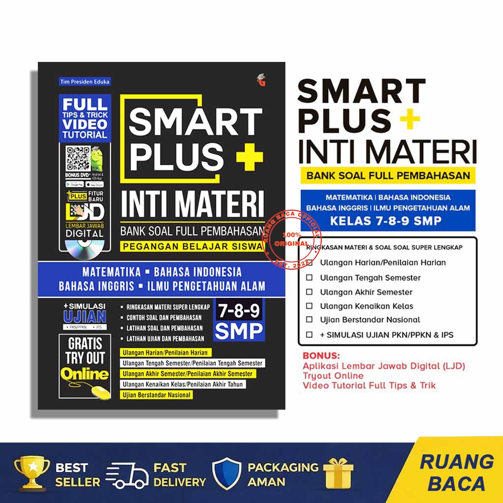 Buku Pelajaran SMP Smart Plus Smp/Mts Inti Materi Bank Soal Full Pembahasan Kelas 7 8 9 SMP ORIGINAL