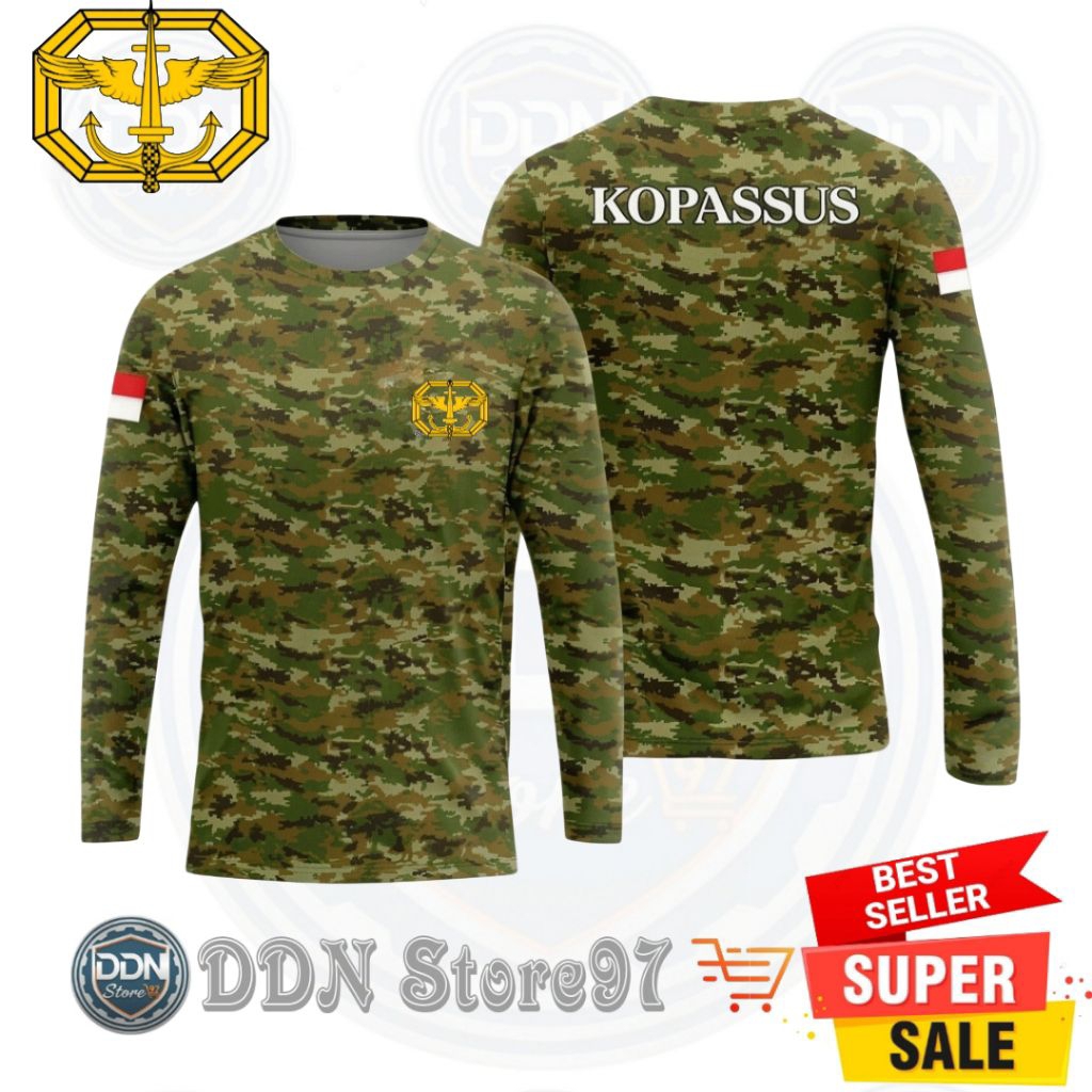 kaos kopassus loreng sage green/lengan panjang