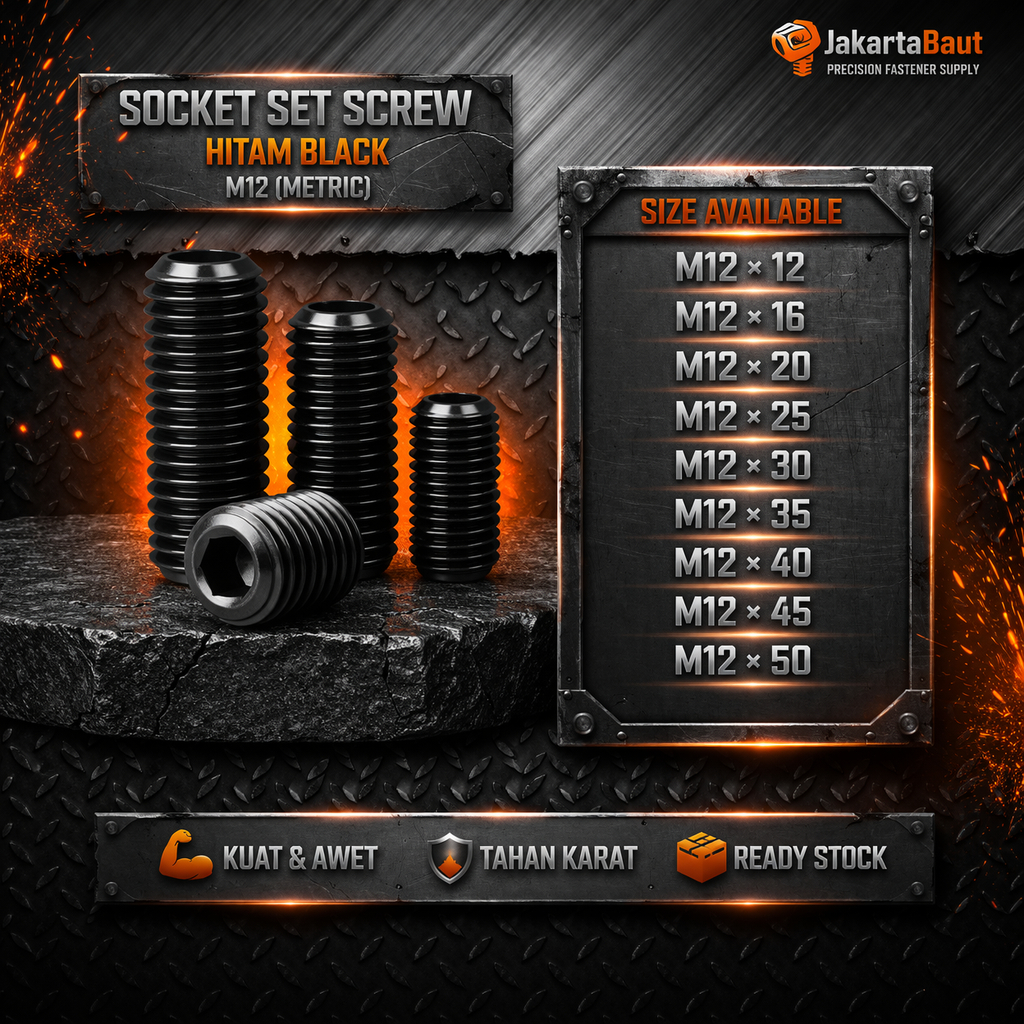 Baut L Tanam M12X12 / L Set 12X12 / Baut Tanam L M12 X 12 / L Set Hitam 12 X 12  - Socket Set Screw 