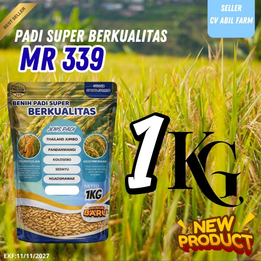 BIBIT PADI UNGGULAN MR339 KEMASAN 1KG ORIGINAL KUALITAS TERJAMIN 100%ASLI