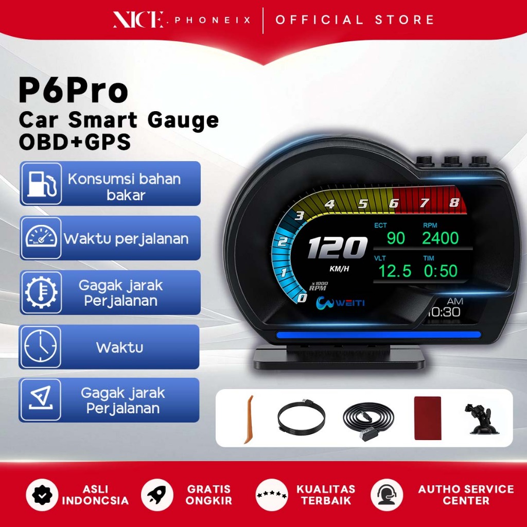 P6PRO car smart gauge OBD2+GPS Smart HUD Sistem Ganda Smart Gauge Kode Kesalahan Bisa Dihapus Car La
