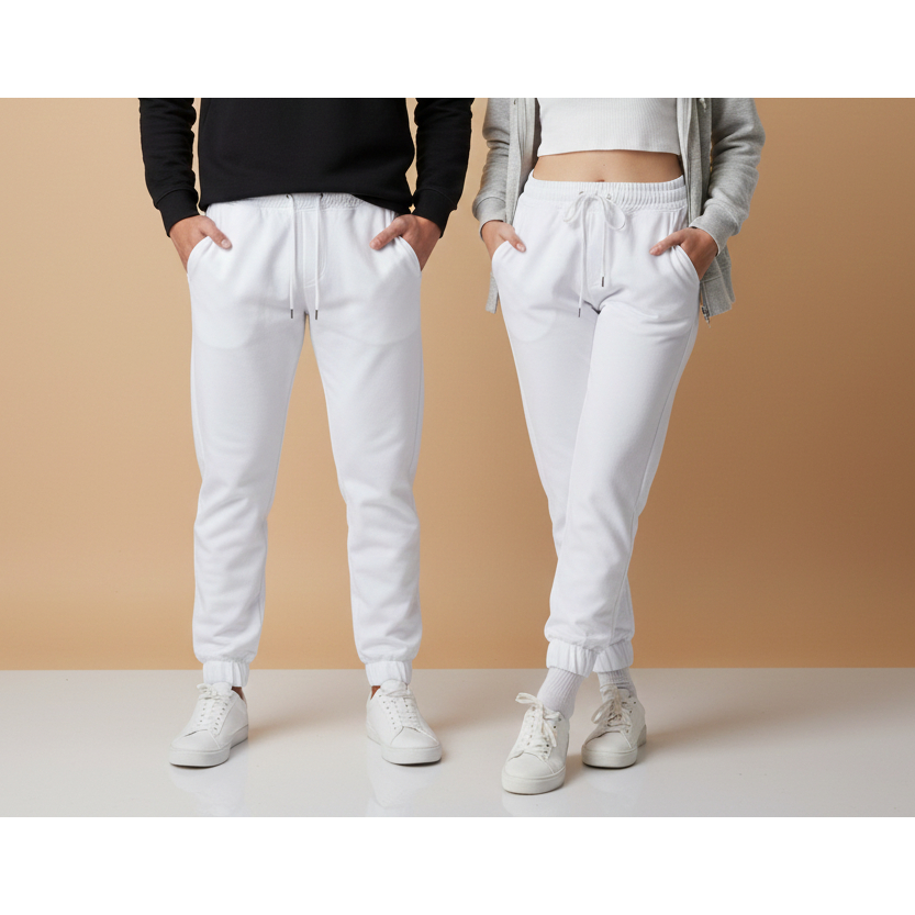 Jogger Dewasa Fleece Warna Putih Unisex Pria Wanita Premium Original Tebal