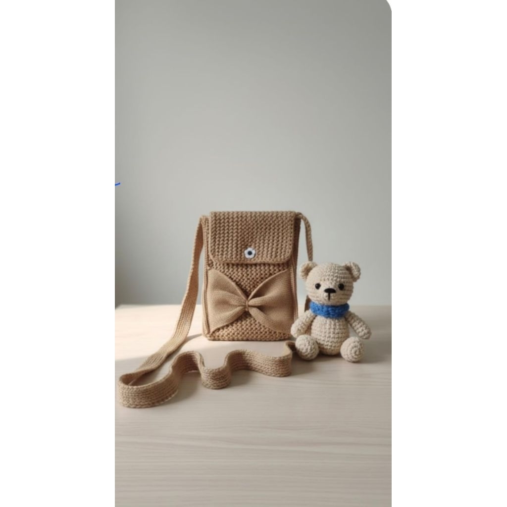 Tas rajut pita hp 8 inch slempang / tas rajut hp slempang murah multifungsi