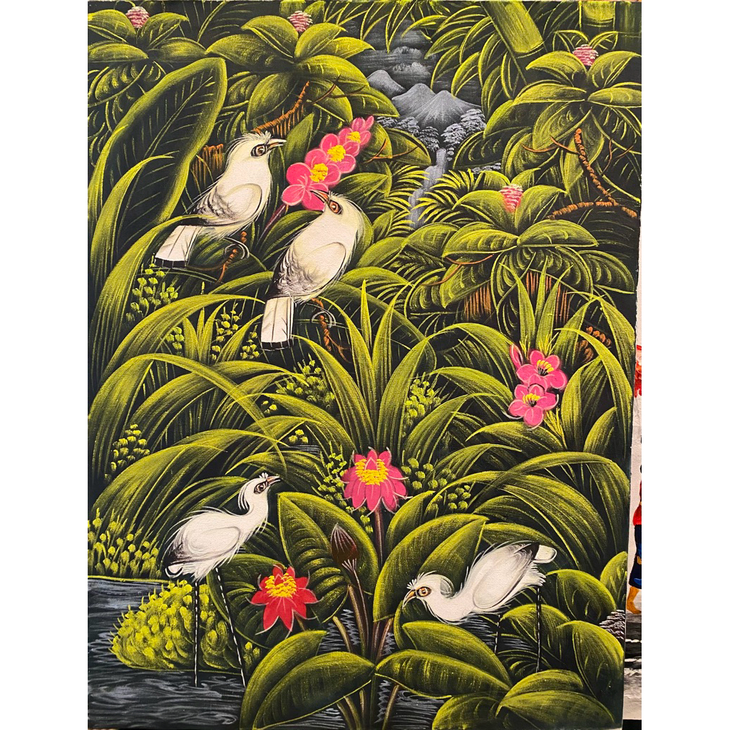 lukisan burung, lukisan Canvas, lukisan buatan tangan, hiasan dinding
