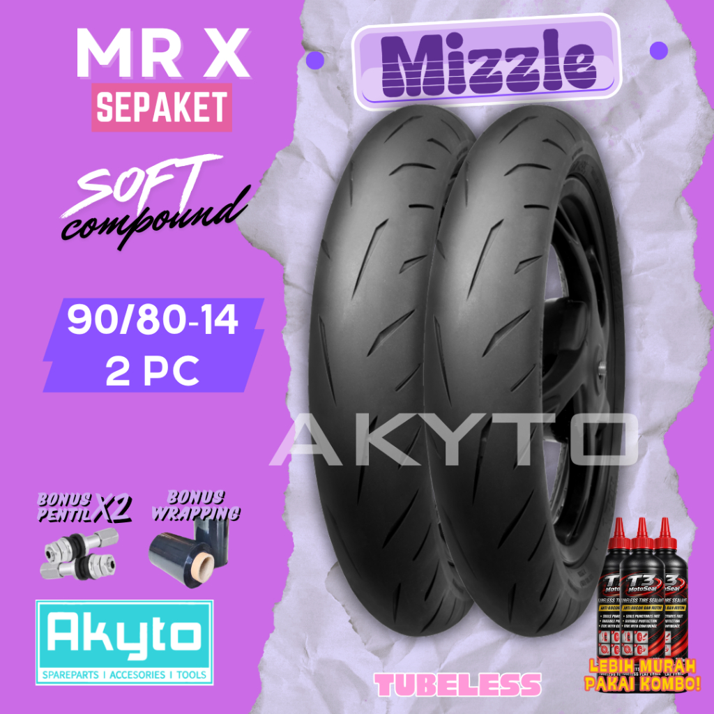 [SEPASANG] 90/80-14 MIZZLE MRX SOFT COMPOUND FREE PENTIL / MR X MR-X RING 14 BAN MOTOR TUBELESS R14 