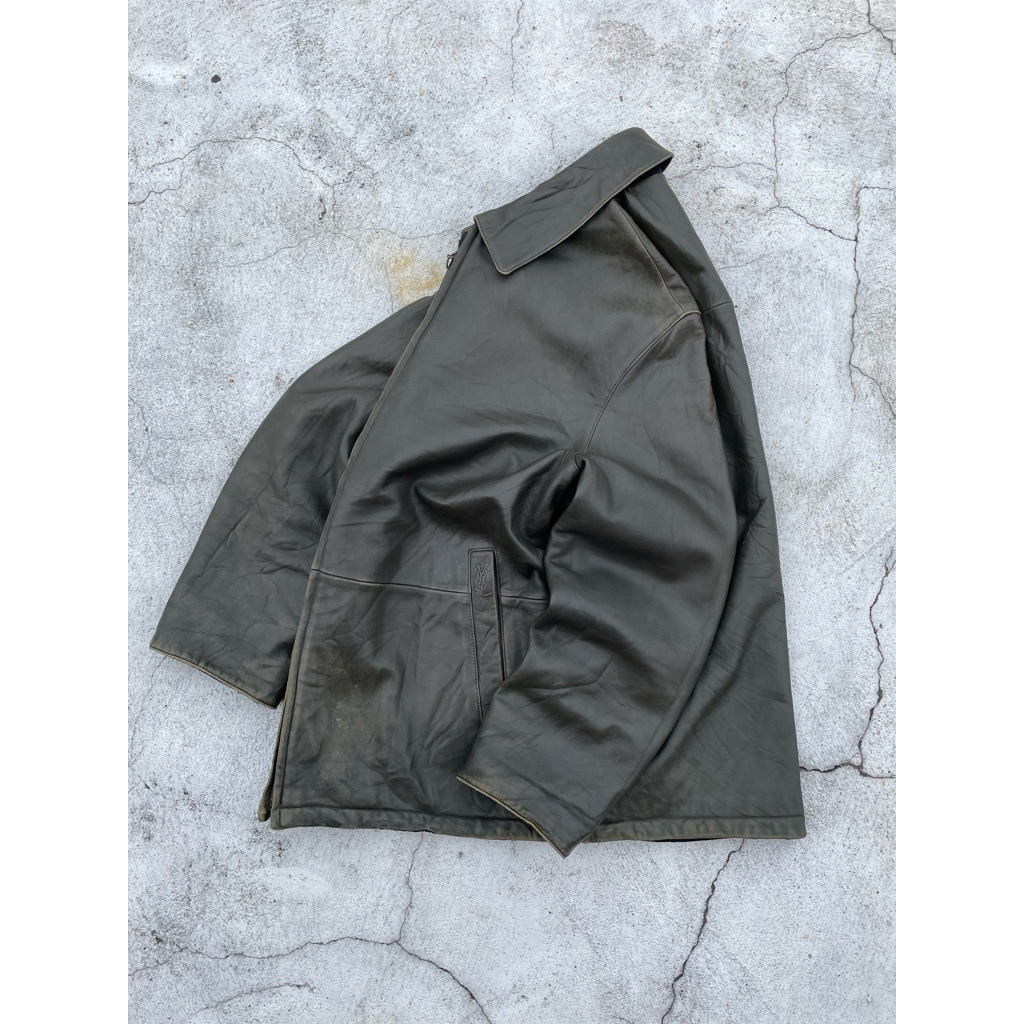last 90's ysl lambskin leather revesible work jacket