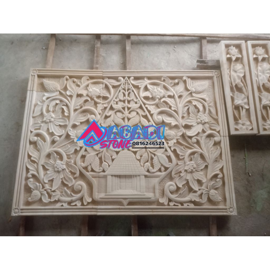 batu ukir relief klasik gunungan daun kombinasi motif ukiran batu alam
