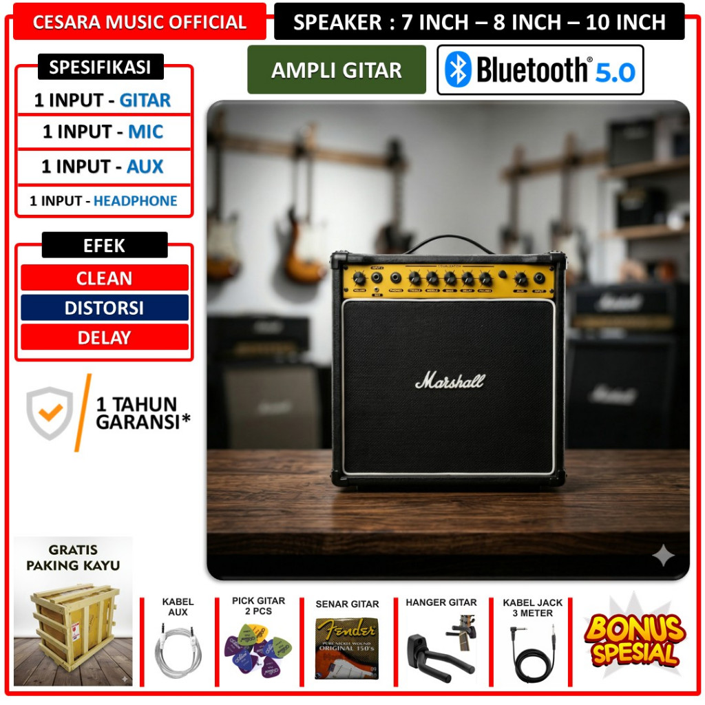 Ampli gitar dan bass 7 inch 8 inch 10 Inch bluetooth 3 input bisa untuk karaoke ada efek delay & dis