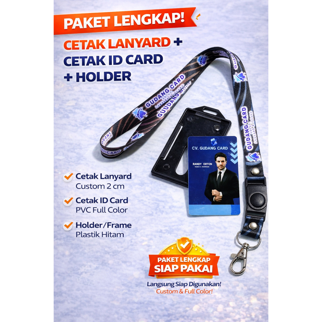 PAKET LANYARD + CETAK ID CARD PVC + HOLDER / FRAME | TALI ID CARD CUSTOM FULL COLOR