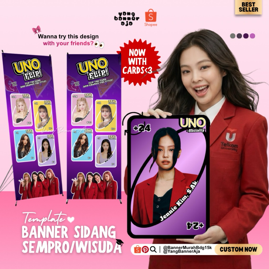 [SEHARI JADI/TIDAK PO] X Banner Uno Card Flip Sidang Sempro Wisuda INSTANT SEHARI JADI YangBannerAja