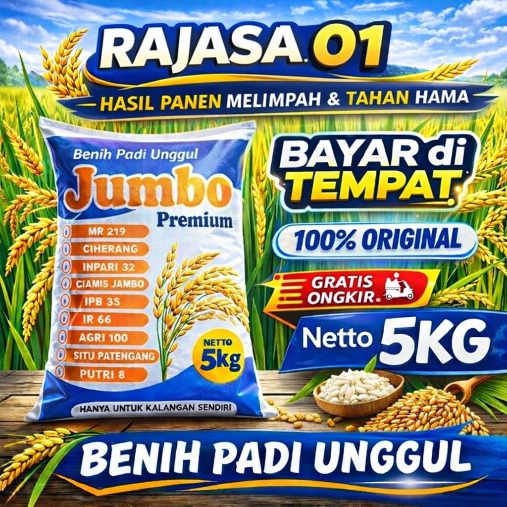 Benih Padi Unggul Rajasa 01 Original Kemasan 5Kg Premium Asli Jumbo