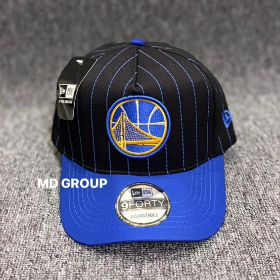 Topi Pria Baseball Cap Golden State Warriors Pinstripe Blue Black Import Premium