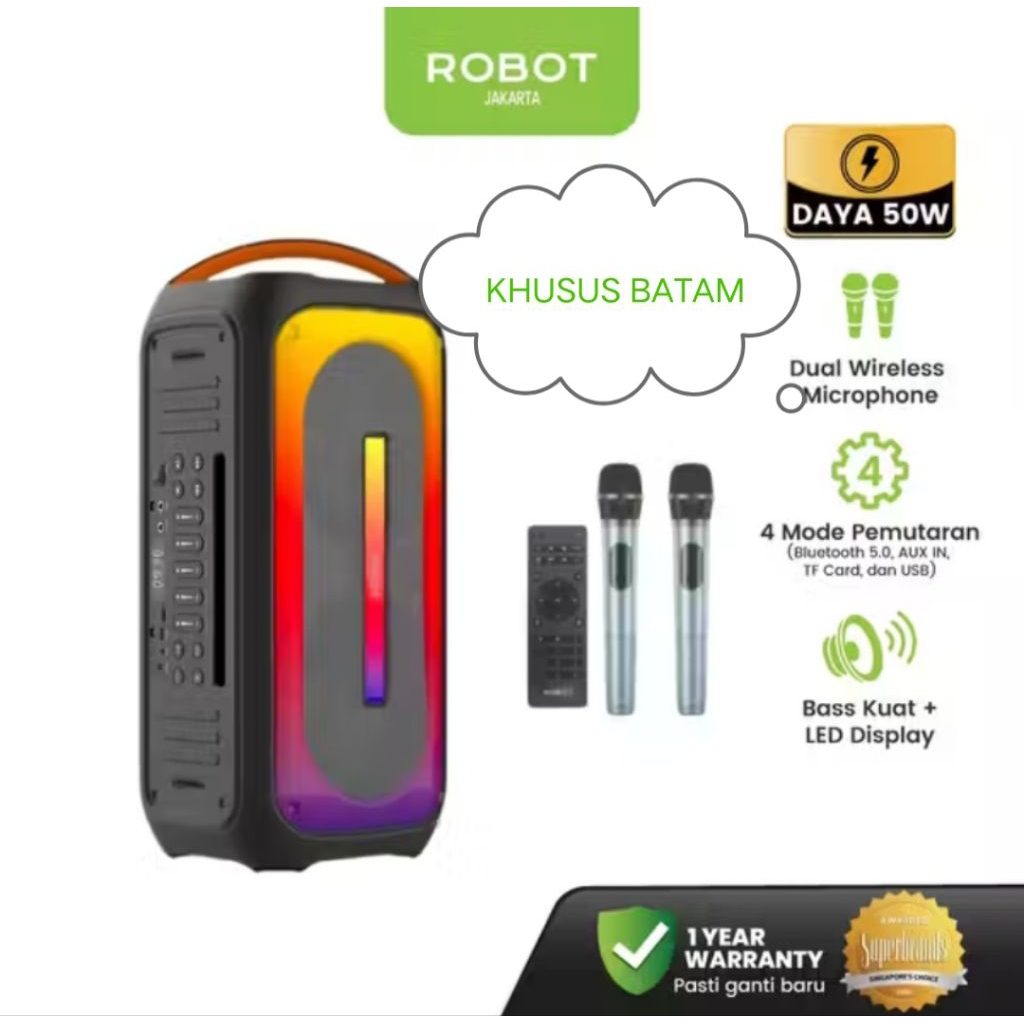 ROBOT KARAOKE SPEAKER RB650 RGB DAYA 50W DUAL MIC WIRELESS