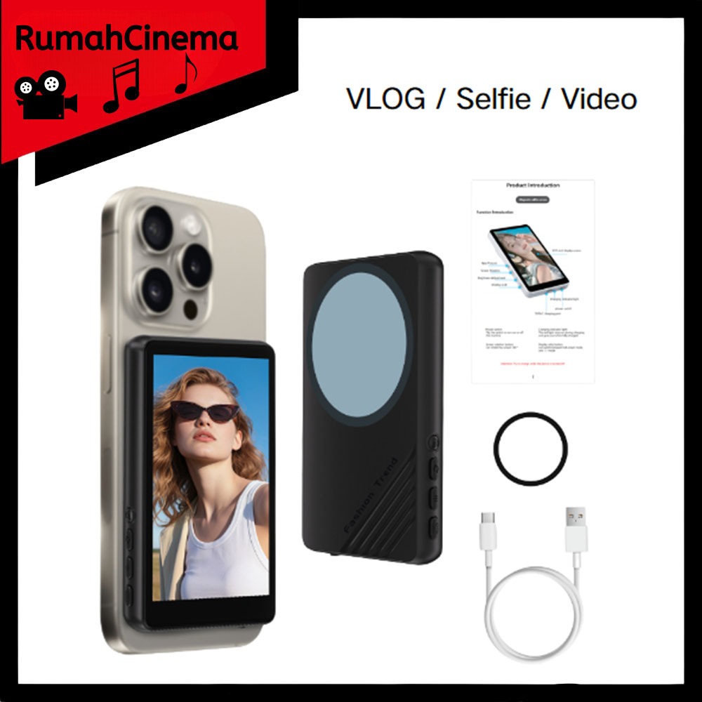 Layar Selfie Magnet HP 4 Inch HD - Alat Bantu Foto Kamera Belakang, Casting WiFi Nirkabel untuk Live