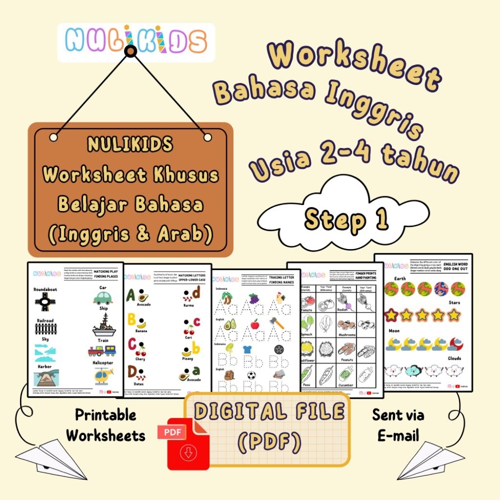 Worksheet Bahasa Inggris Anak STEP 1 Usia 2–4 Tahun PDF Printable