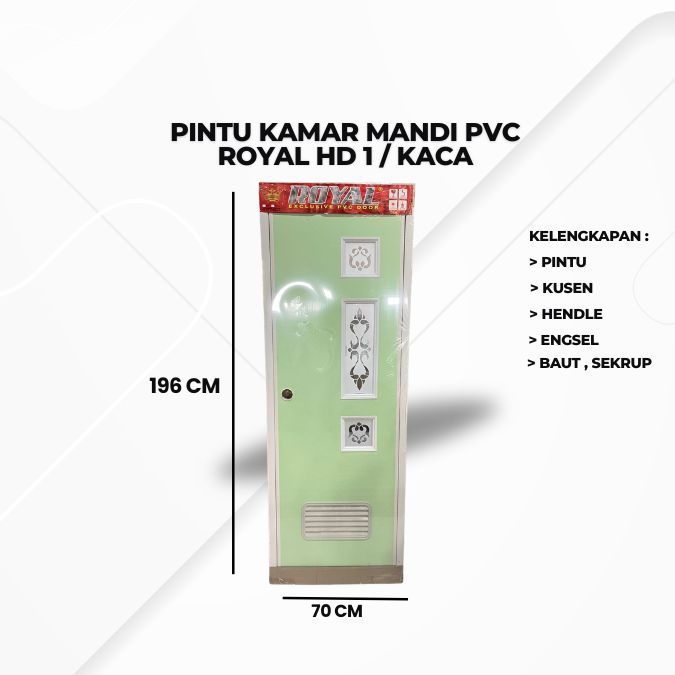 pintu kamar mandi pvc kaca motif royal + free packing kayu