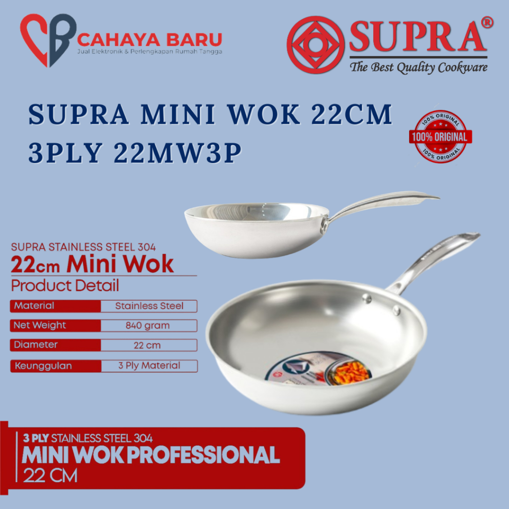SUPRA MINI WOK 22CM 3PLY 22MW3P