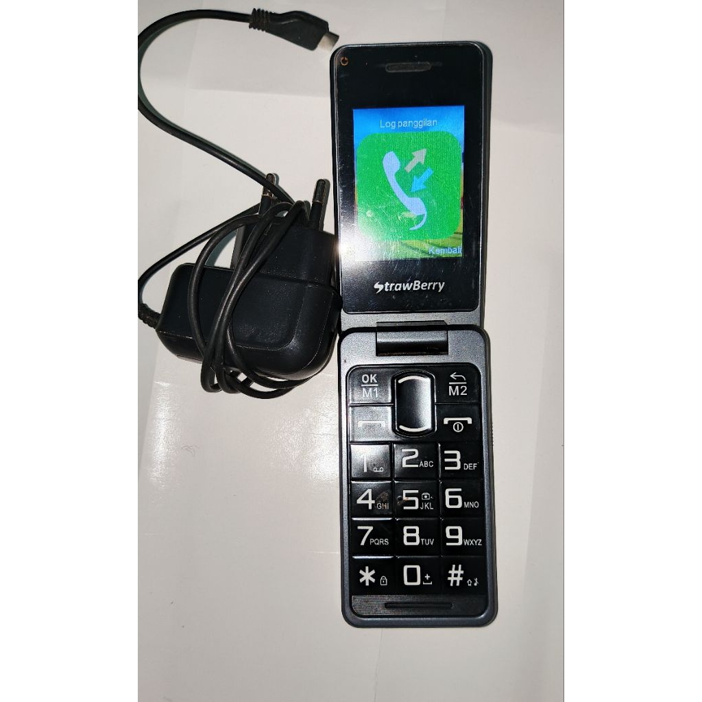 HP Jadul Lipat Strawberry Model ST77 | Dual SIM | Ada Kamera | Bisa Musik