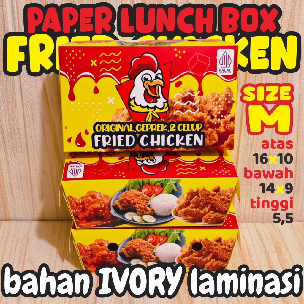 SIZE M -isi 100- IVORY Laminasi Paper Lunch Box Ayam celup Fried Chicken Dkriuk