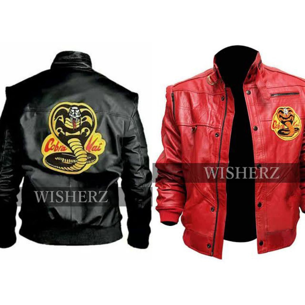 Jaket Kulit Cobra Kai logo bordir Jaket kulit sintetis pria