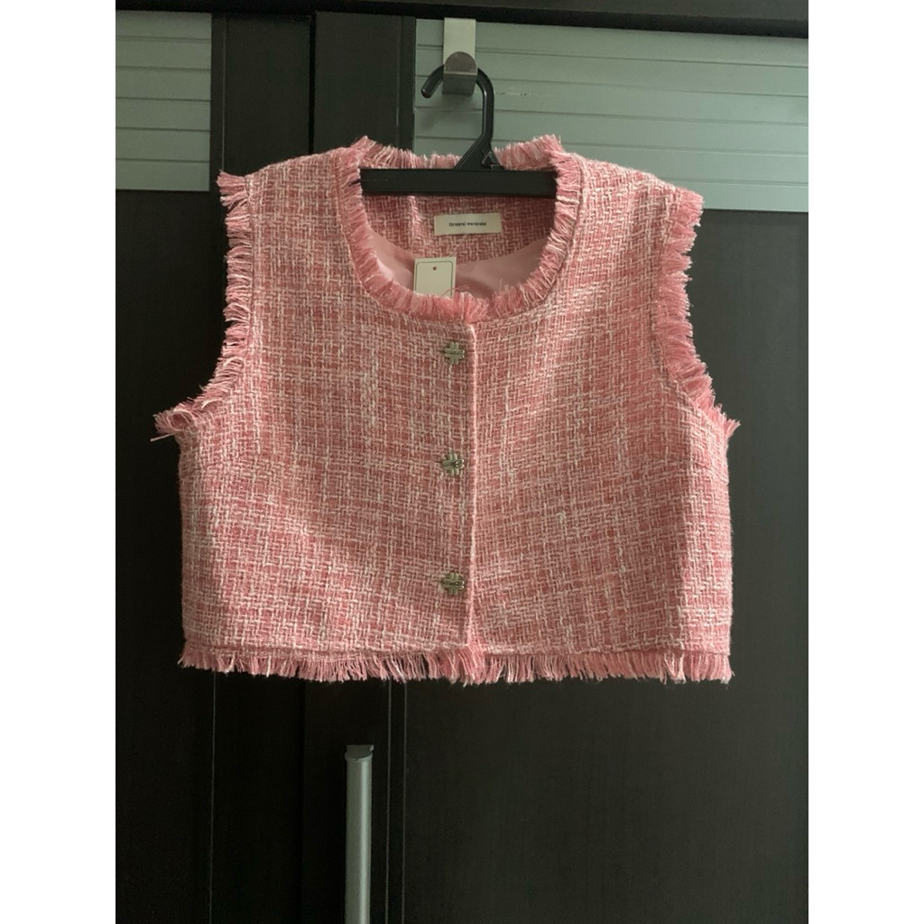 Vest wanita tweed pink crop - PRELOVED