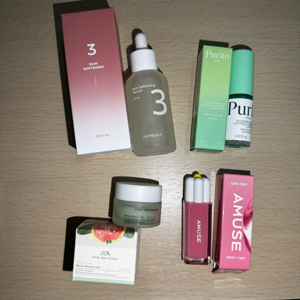 PRELOVED Numbuzin no.3 softening serum, From this island guava moisturizer, amuse daisy dewy tint