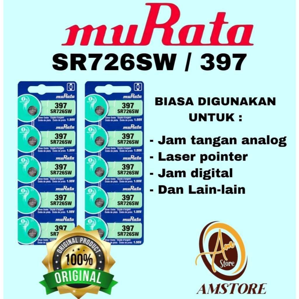 ORIGINAL SR726SW MURATA Silver Oxide 1.55V Baterai Jam Tangan 397 Kwalitas Sony Ori
