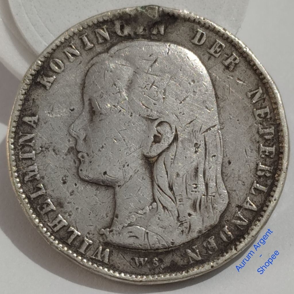 WILH1G-82.. 1 PC KOIN PERAK KUNO ASLI 1 GULDEN WILHELMINA TH 1892  -- SILVER COIN --