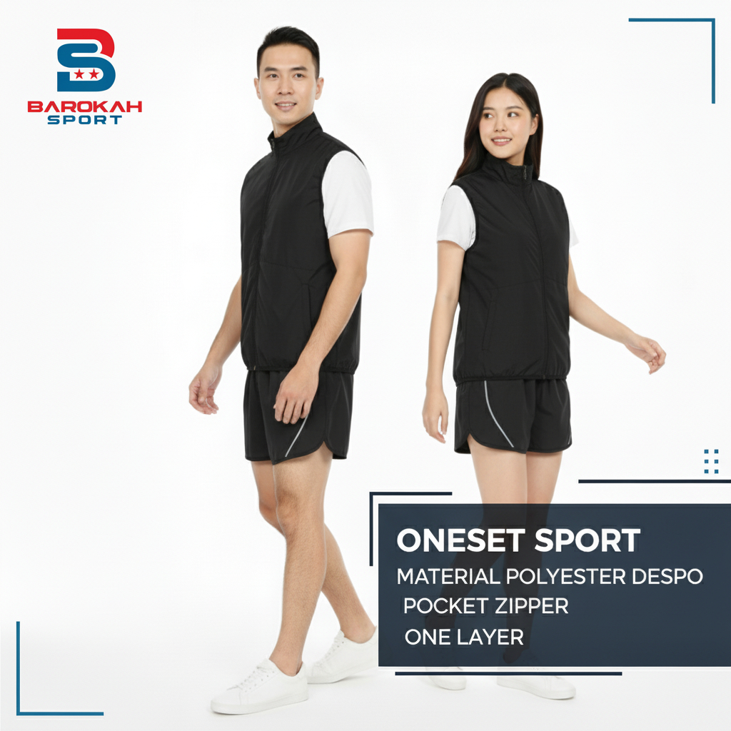Setelan Olahraga Pria Wanita Rompi + Celana Pendek Parasut Premium - Baju Lari Running Gym Sepeda Ja