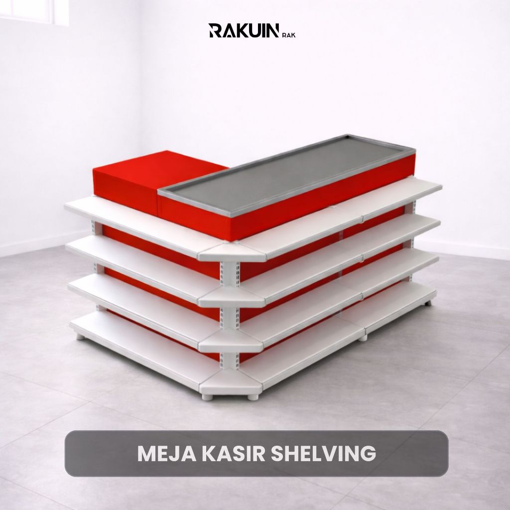 Meja Kasir Shelving / Meja Kasir dengan Rak / Meja Kasir Supermarket / Meja Kasir Minimarket / Meja 