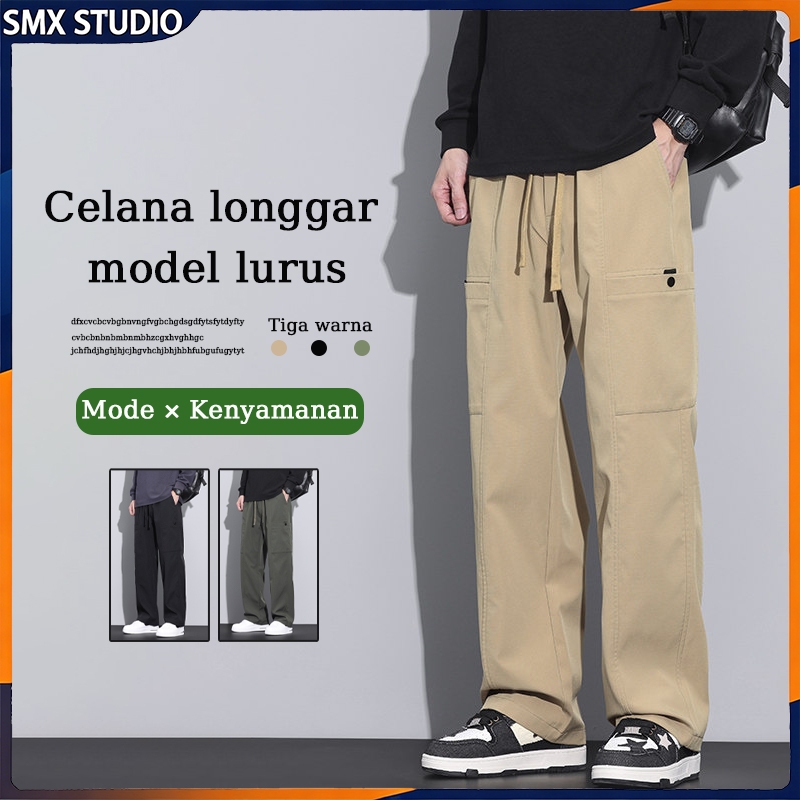 Cargo gombrong pria Celana Cargo Panjang Pria Celana panjang pria model lebar Celana kargo khaki