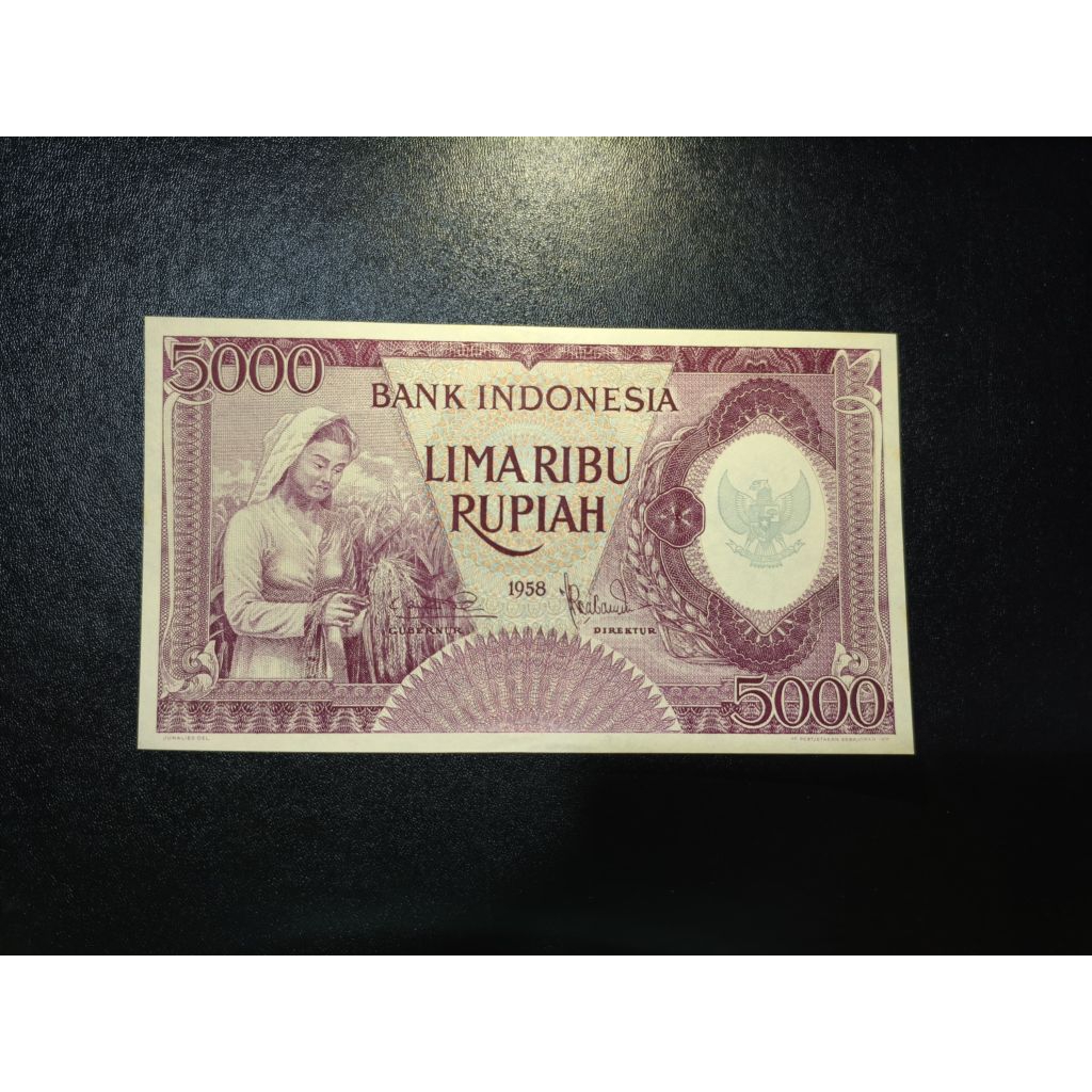 Uang kertas kuno 5000 rupiah seri pekerja tahun 1958 UNC