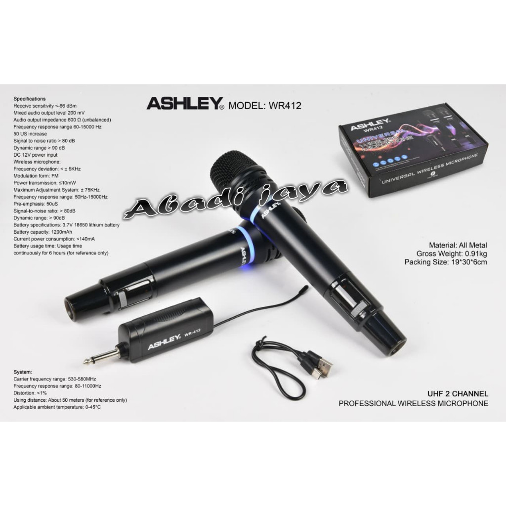 mic wireless ashley wr412 / wr 412 2 buah mic wireless charger original