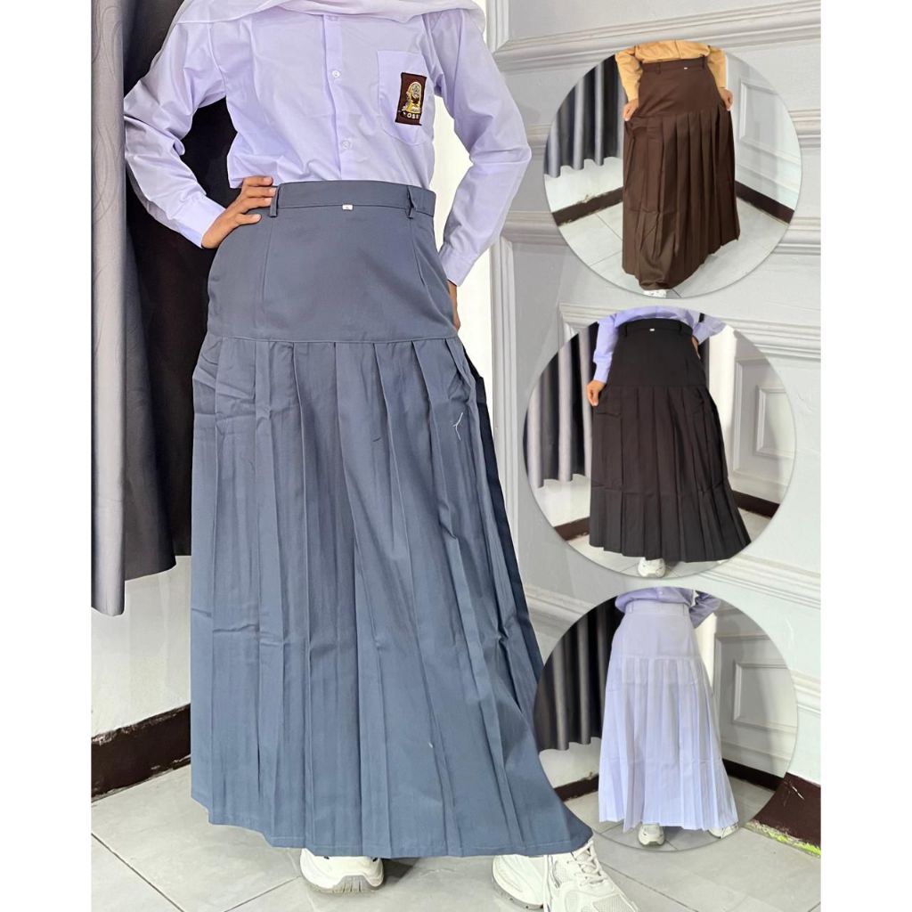 Rok SMA Rempel Pinggang (Baping) Rok Bawah Pinggang Warna Abu Hitam Coklat Putih