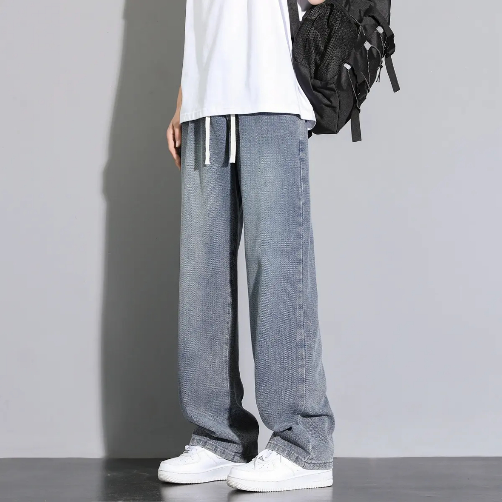 Celana Jeans Unisex Celana Baggy Jeans Gombrong Denim Panjang Dari Kaki Yang Ramping Pants Vintage W