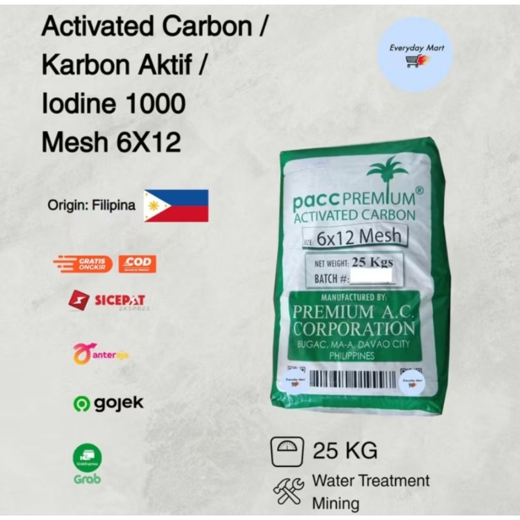 Karbon Aktif Lodine 1200  Davao premium 1 kg Activated  Tambang Emas
